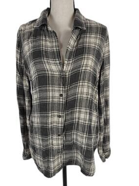 Women's Bella Dahl Plaid Button-Up Shirt Gray White Size Medium